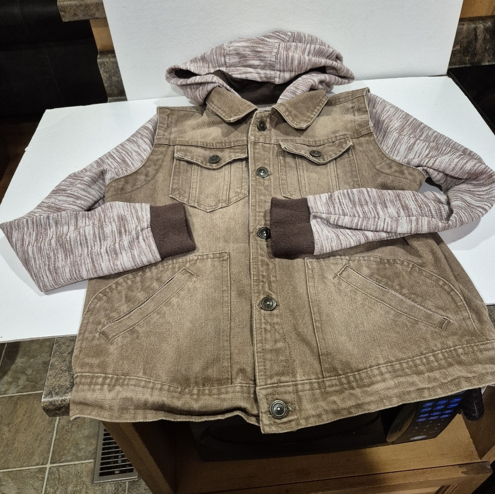 Boys Jean/Hoodie Jacket - “Urban Republic” Tan/Brown Size 14-16 L